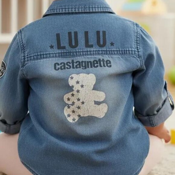 Lulu Castagnette Chambray Teddy Bear Button-Down Shirt 18 months - Picture 1 of 11
